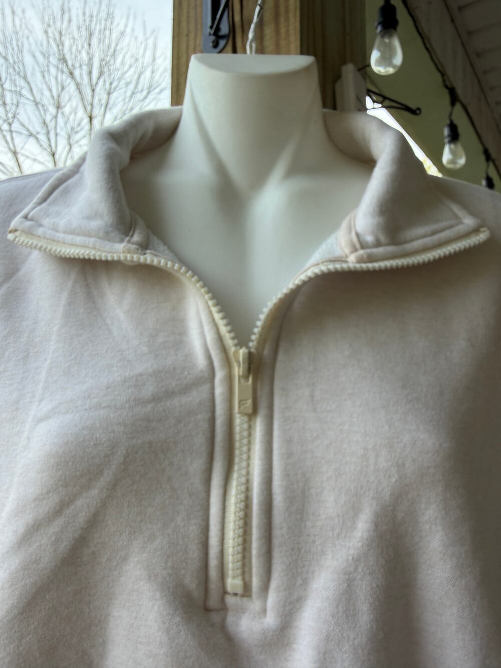 Fabletics Cozy Fleece Half Zip Cropped Sweatshirt Bone Heather L Athleisure Cozy